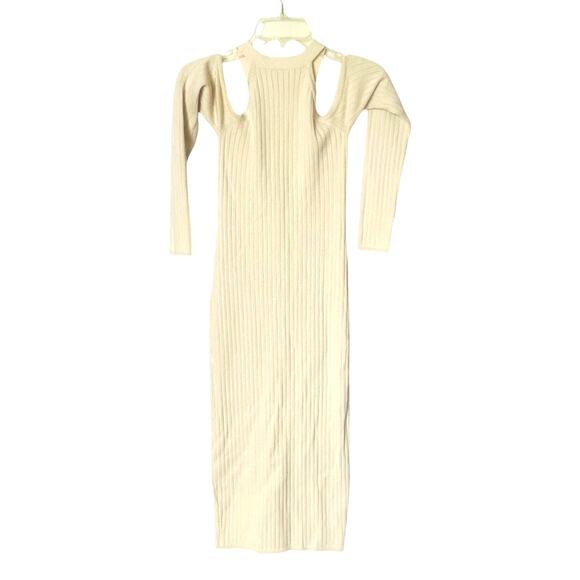 Lovers + Friends Astrid Ribbed Cutout Cream Midi Dress Size XS - Picture 3 of 6